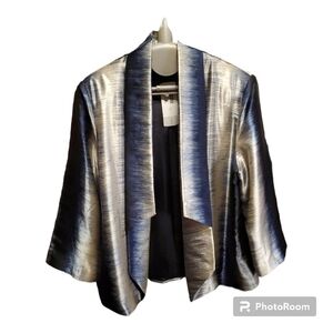 NWT Chico's sz 1 Divine Shine Sinead 3/4 Sleeve Navy Blue, Black, & White Silver